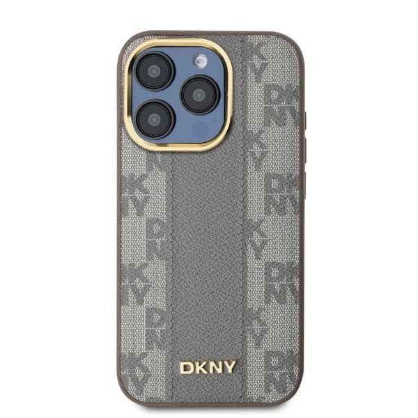 Dėklas DKNY Leather Checkered Mono Pattern MagSafe iPhone 15 Pro - Smėlinis 1 Dėklas DKNY Leather Checkered Mono Pattern MagSafe iPhone 15 Pro - Smėlinis 1
