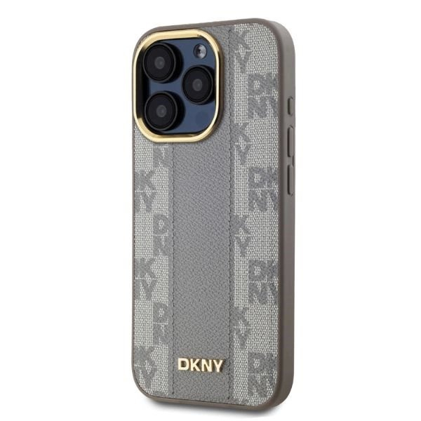 Dėklas DKNY Leather Checkered Mono Pattern MagSafe iPhone 15 Pro - Smėlinis 2 Dėklas DKNY Leather Checkered Mono Pattern MagSafe iPhone 15 Pro - Smėlinis 2