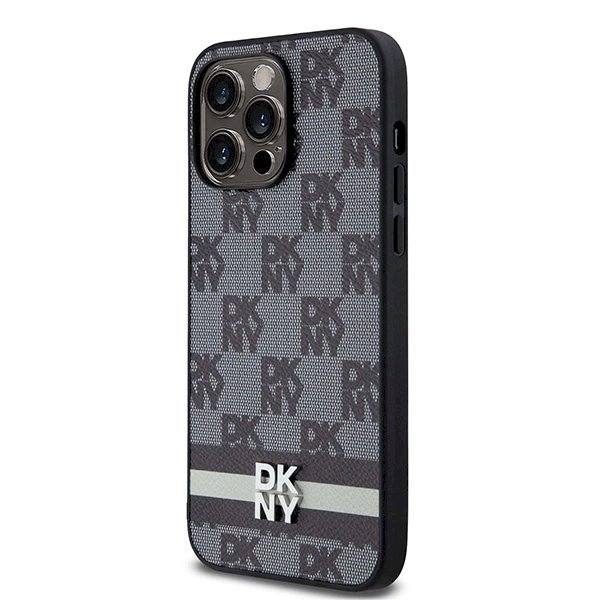 Dėklas DKNY Leather Checkered Mono PatternPrinted StripesiPhone 14 Pro Max - Juodas 1