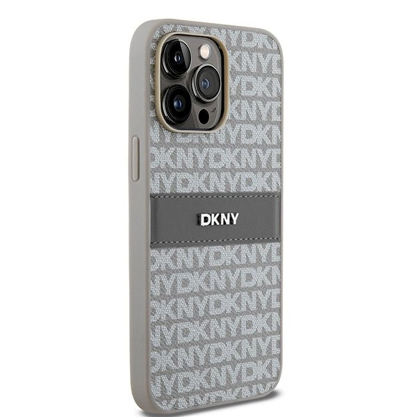 Dėklas DKNY Leather Mono StripeMetal LogoiPhone 14 Pro Max - Smėlinis 3 Dėklas DKNY Leather Mono StripeMetal LogoiPhone 14 Pro Max - Smėlinis 3