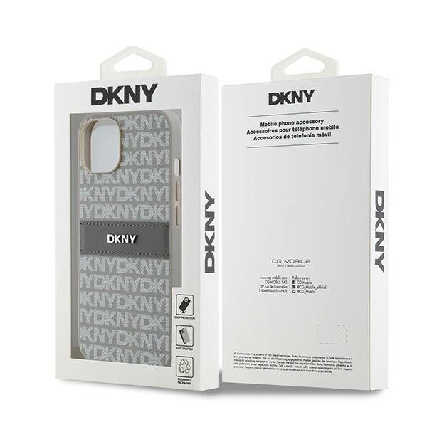 Dėklas DKNY Leather Mono StripeMetal LogoiPhone 15 / 14 / 13 - Smėlinis 7 Dėklas DKNY Leather Mono StripeMetal LogoiPhone 15 / 14 / 13 - Smėlinis 7