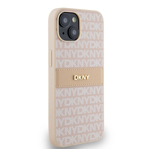 Dėklas DKNY Leather Mono StripeMetal LogoiPhone 15 / 14 / 13 - Rožinis 3 Dėklas DKNY Leather Mono StripeMetal LogoiPhone 15 / 14 / 13 - Rožinis 3