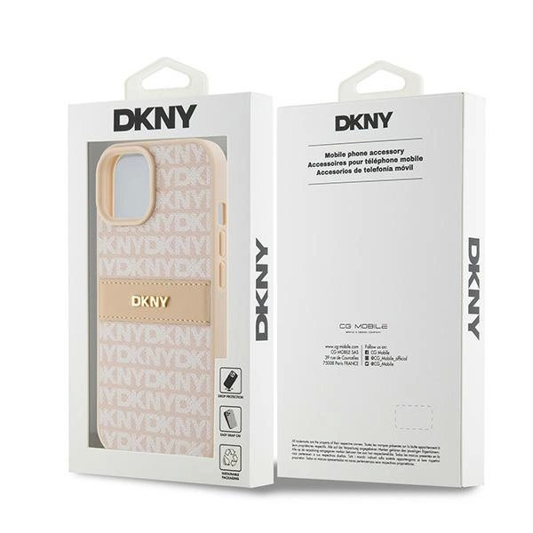 Dėklas DKNY Leather Mono StripeMetal LogoiPhone 15 Plus / 14 Plus - Rožinis 7