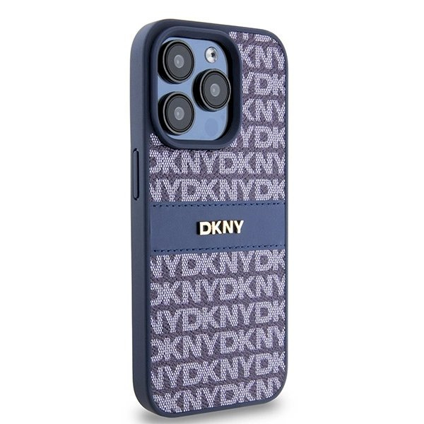Dėklas DKNY Leather Mono StripeMetal LogoiPhone 15 Pro - Mėlynas 3 Dėklas DKNY Leather Mono StripeMetal LogoiPhone 15 Pro - Mėlynas 3