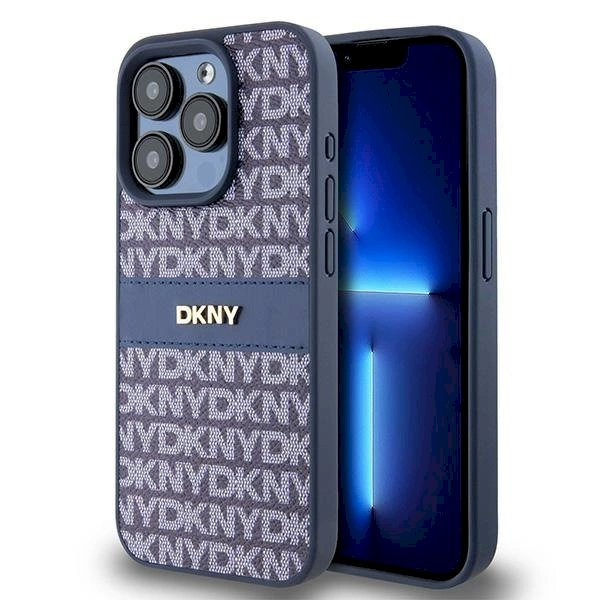 Dėklas DKNY Leather Mono StripeMetal LogoiPhone 15 Pro - Mėlynas Dėklas DKNY Leather Mono StripeMetal LogoiPhone 15 Pro - Mėlynas