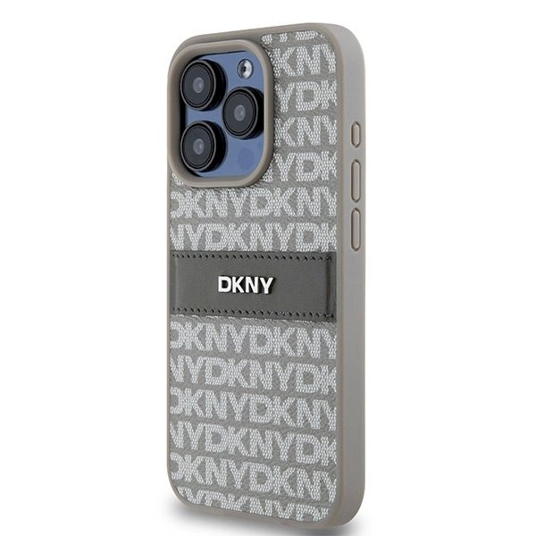 Dėklas DKNY Leather Mono StripeMetal LogoiPhone 15 Pro Max - Smėlinis 1 Dėklas DKNY Leather Mono StripeMetal LogoiPhone 15 Pro Max - Smėlinis 1