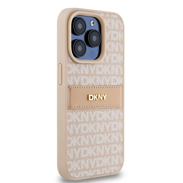 Dėklas DKNY Leather Mono StripeMetal LogoiPhone 15 Pro - Rožinis 3 Dėklas DKNY Leather Mono StripeMetal LogoiPhone 15 Pro - Rožinis 3