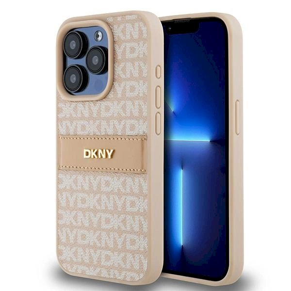 Dėklas DKNY Leather Mono StripeMetal LogoiPhone 15 Pro - Rožinis Dėklas DKNY Leather Mono StripeMetal LogoiPhone 15 Pro - Rožinis