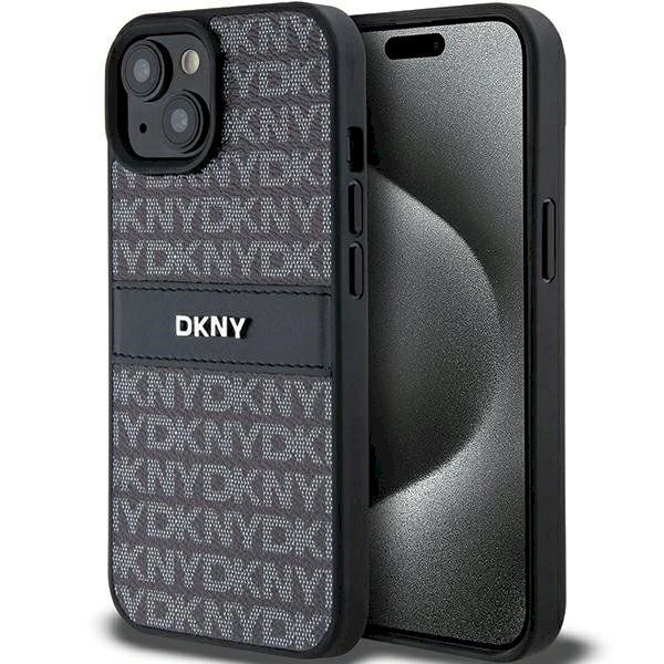 Dėklas DKNY Leather Mono StripeMetal LogoiPhone 15/14/13 - Juodas Dėklas DKNY Leather Mono StripeMetal LogoiPhone 15/14/13 - Juodas