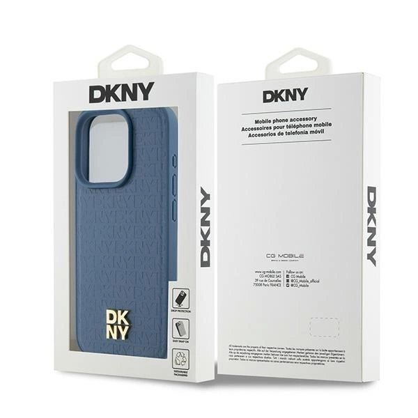 Dėklas DKNY Leather Monogram Pattern Metal Logo MagSafeiPhone 15 Pro - Mėlynas 7