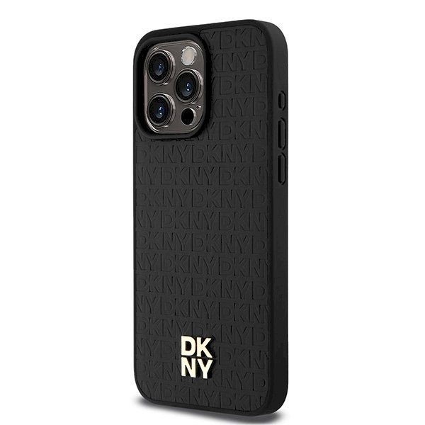 Dėklas DKNY Leather Monogram Pattern Metal Logo MagSafeiPhone 15 Pro Max - Juodas 1