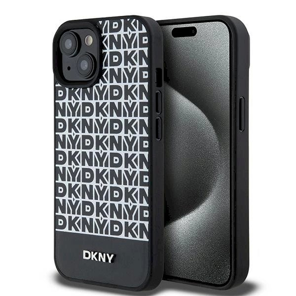 Dėklas DKNY Leather Printed Pattern Metal Logo MagSafeiPhone 15/14/13 - Juodas Dėklas DKNY Leather Printed Pattern Metal Logo MagSafeiPhone 15/14/13 - Juodas