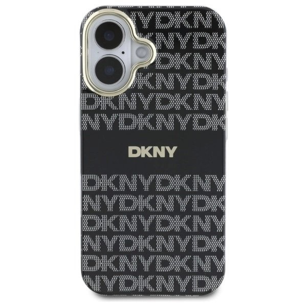 iPhone 16 DKNY Repeat Texture Pattern With Stripe dėklas - juodas 2