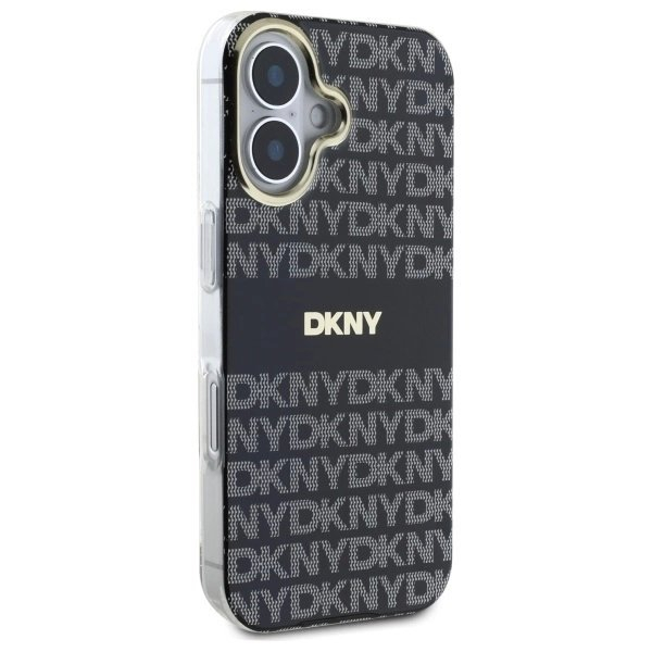 iPhone 16 DKNY Repeat Texture Pattern With Stripe dėklas - juodas 3