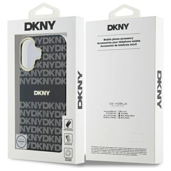 iPhone 16 DKNY Repeat Texture Pattern With Stripe dėklas - juodas 7