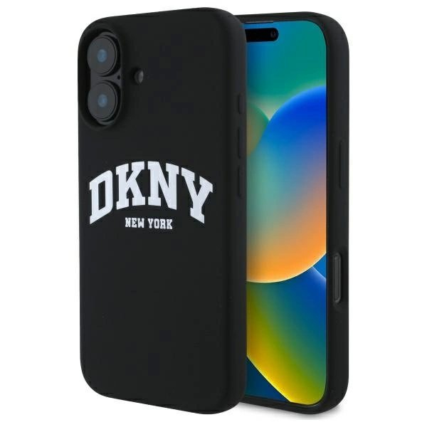 Dėklas DKNY Silicone White Printed Logo MagSafe iPhone 16 - Juodas Dėklas DKNY Silicone White Printed Logo MagSafe iPhone 16 - Juodas