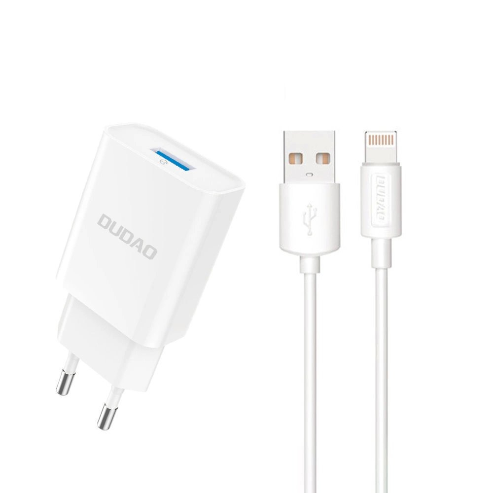 Dudao A4EU USB-A 2.1A sieninis įkroviklis – baltas + USB-A – Lightning kabelis Dudao A4EU USB-A 2.1A sieninis įkroviklis – baltas + USB-A – Lightning kabelis