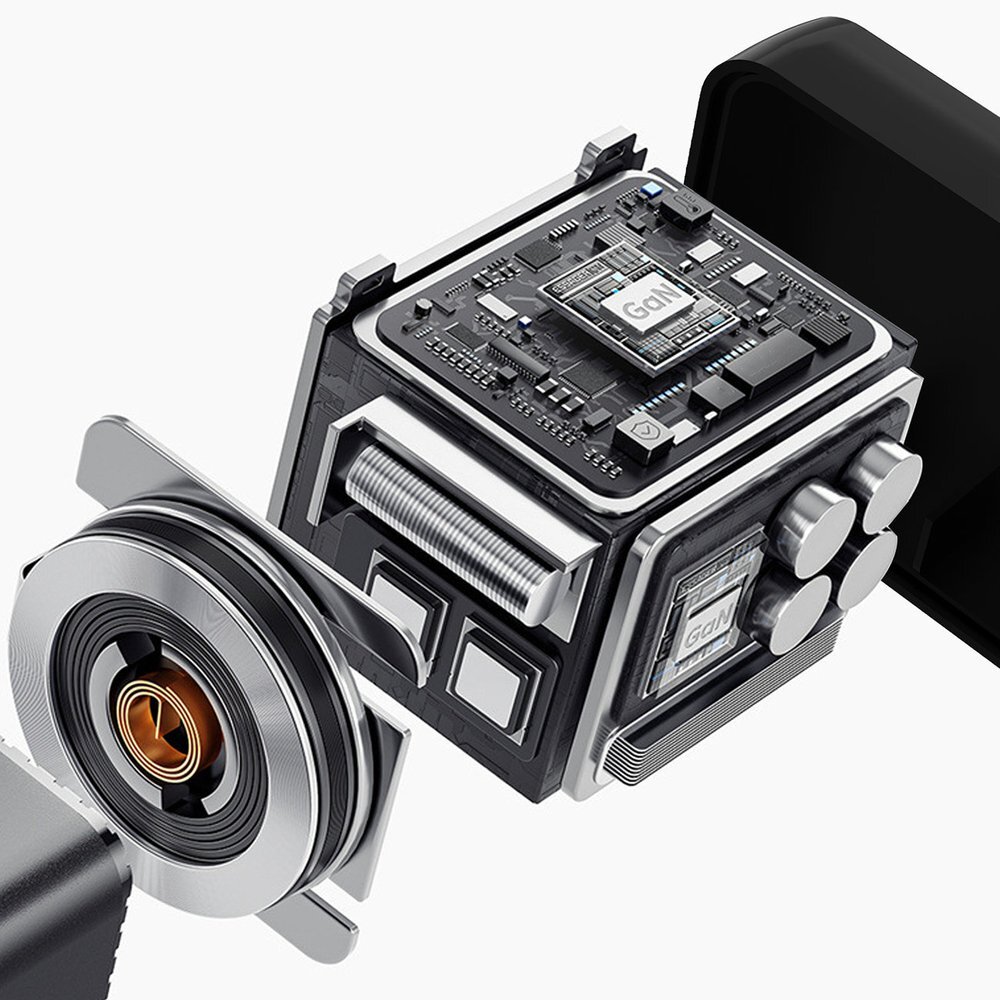 Sieninis įkroviklis Dudao A67EU GaN 67 W su integruotu ištraukiamu USB-C PD greito įkrovimo kabeliu – juodas 7 Sieninis įkroviklis Dudao A67EU GaN 67 W su integruotu ištraukiamu USB-C PD greito įkrovimo kabeliu – juodas 7