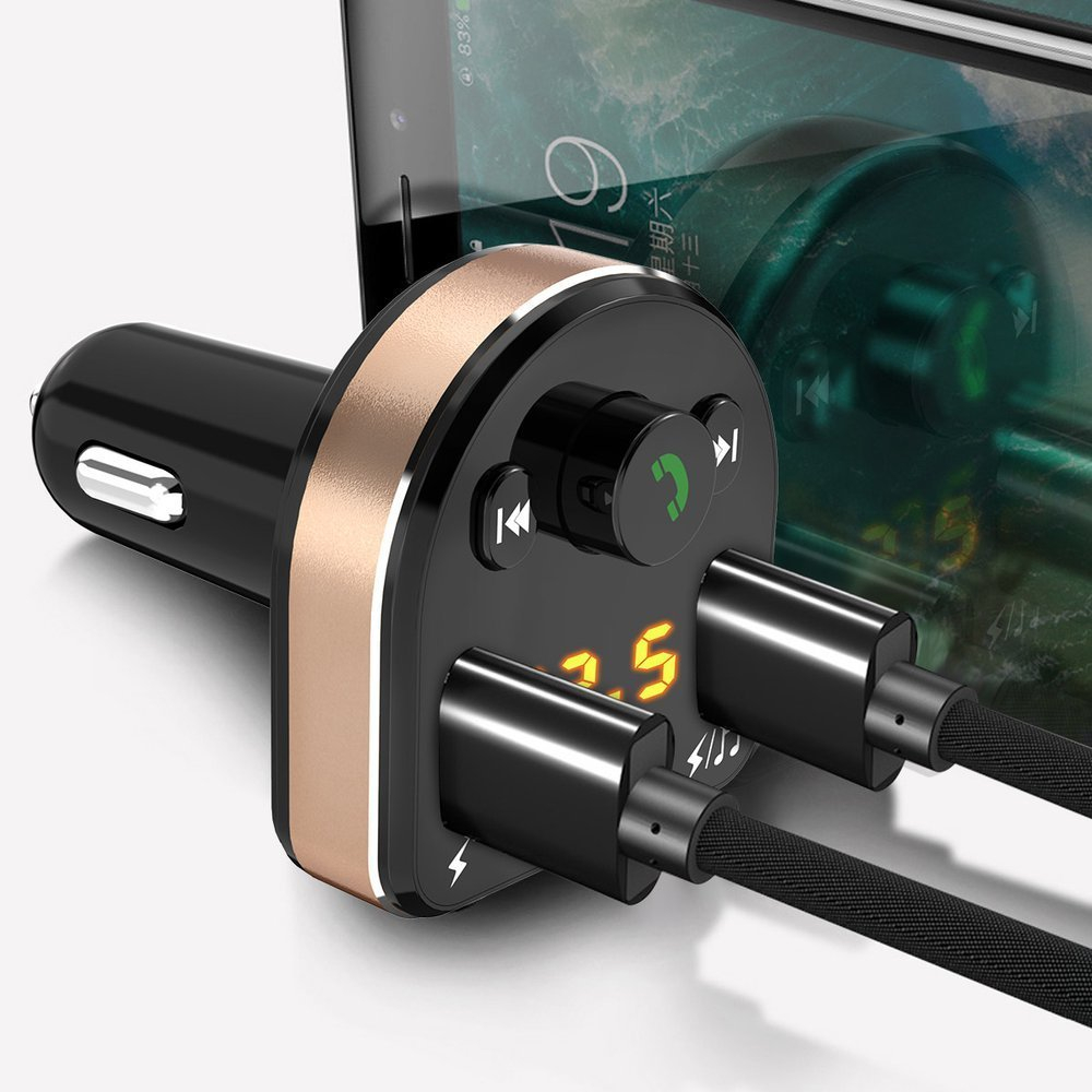 AKCIJA! FM Moduliatorius Dudao Bluetooth FM Transmitter MP3 Car Charger 2x USB 3.1 A juodas  3