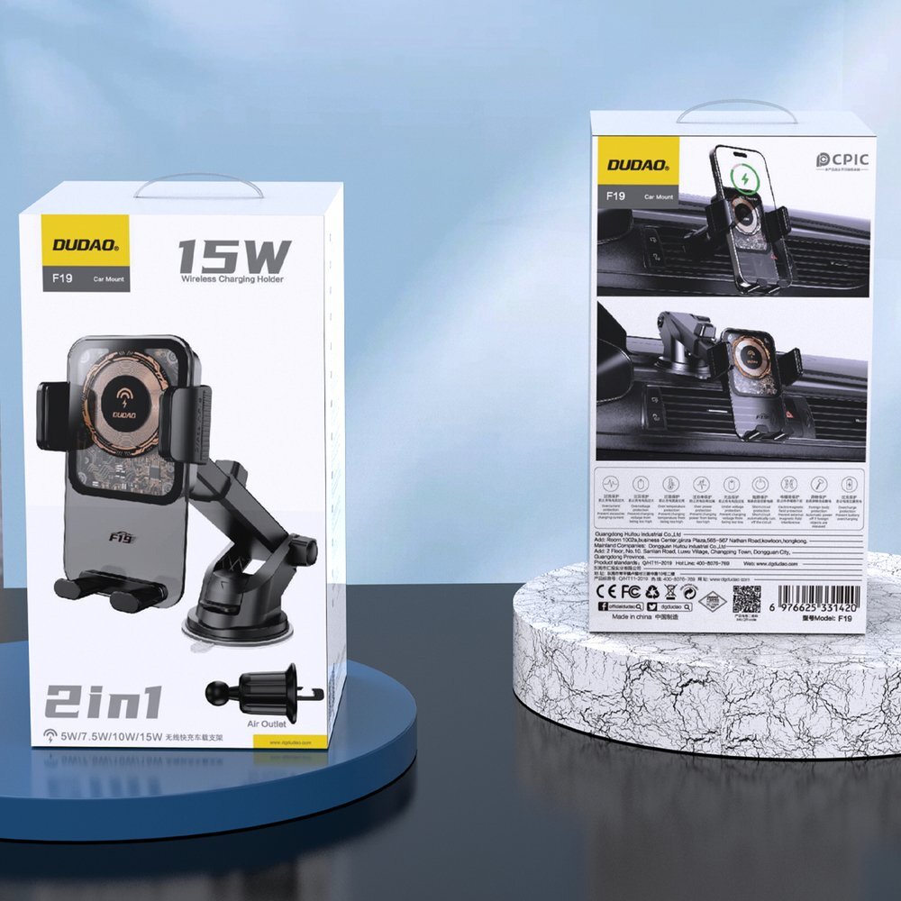 Automobilinis laikiklis-įkroviklis Dudao F19 su 15 W indukciniu įkrovikliu – juodas 9