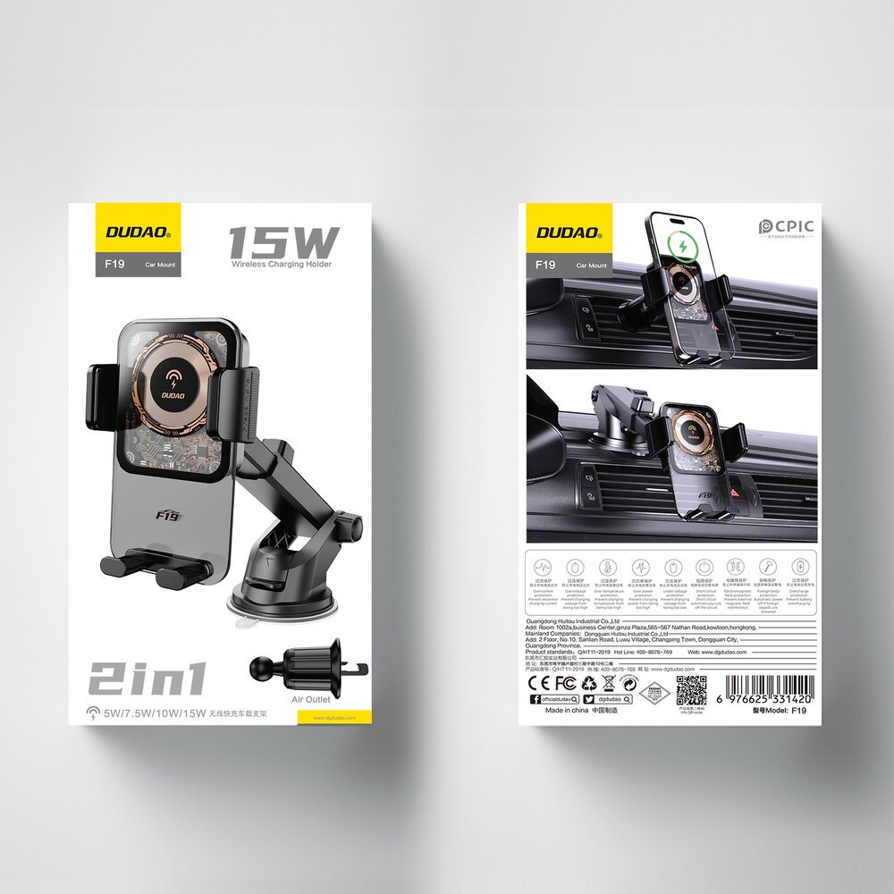 Automobilinis laikiklis-įkroviklis Dudao F19 su 15 W indukciniu įkrovikliu – juodas 4 Automobilinis laikiklis-įkroviklis Dudao F19 su 15 W indukciniu įkrovikliu – juodas 4