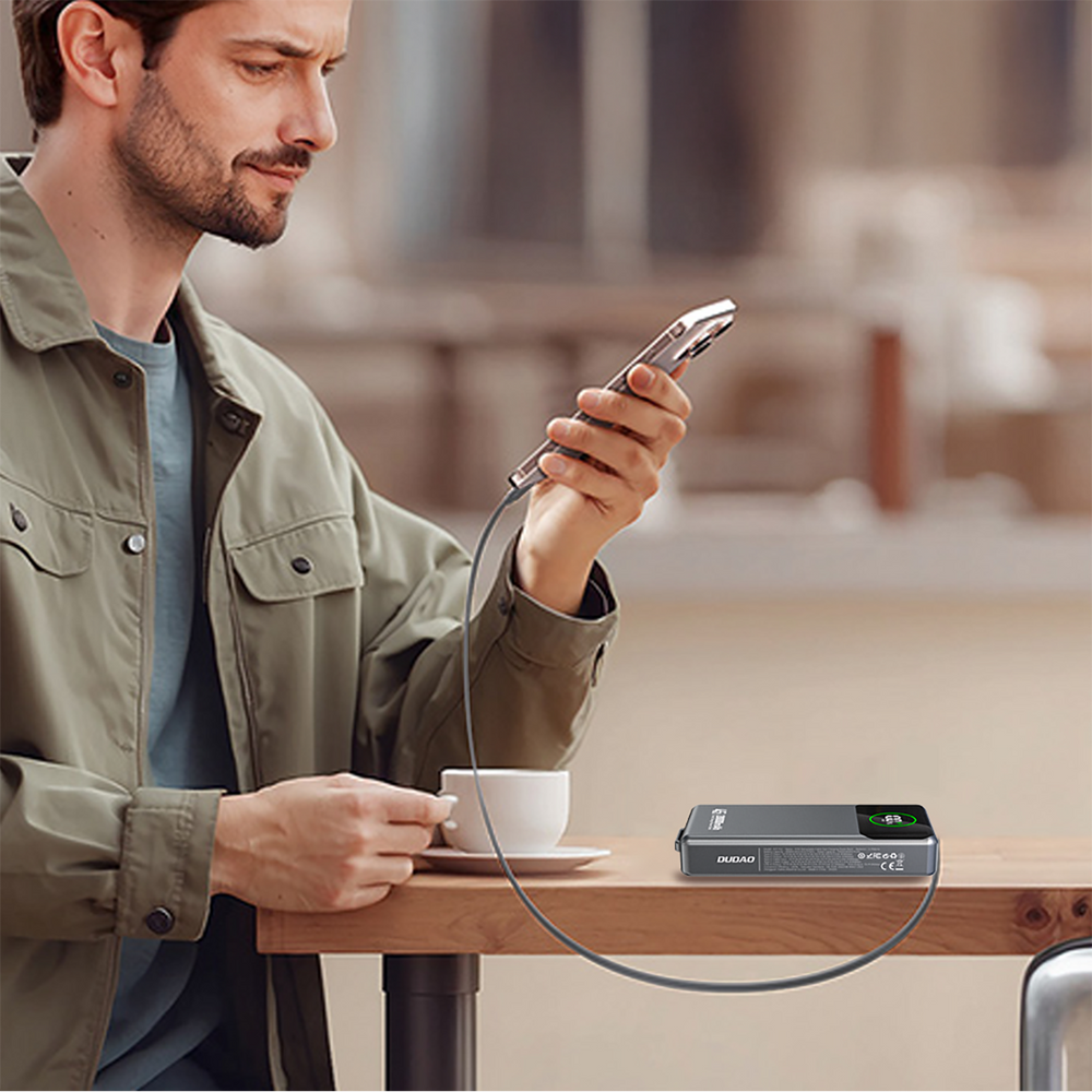 Išorinė baterija Dudao K31 Pro 20000 mAh 45 W su integruotu ištraukiamu USB-C kabeliu – pilka 5