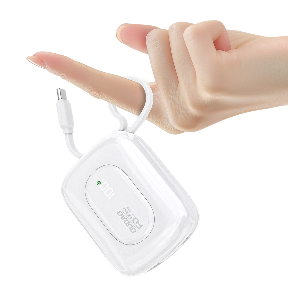 Išorinė baterija Dudao K32 10000 mAh 22.5 W su integruotu USB-C / Lightning kabeliu – balta 1