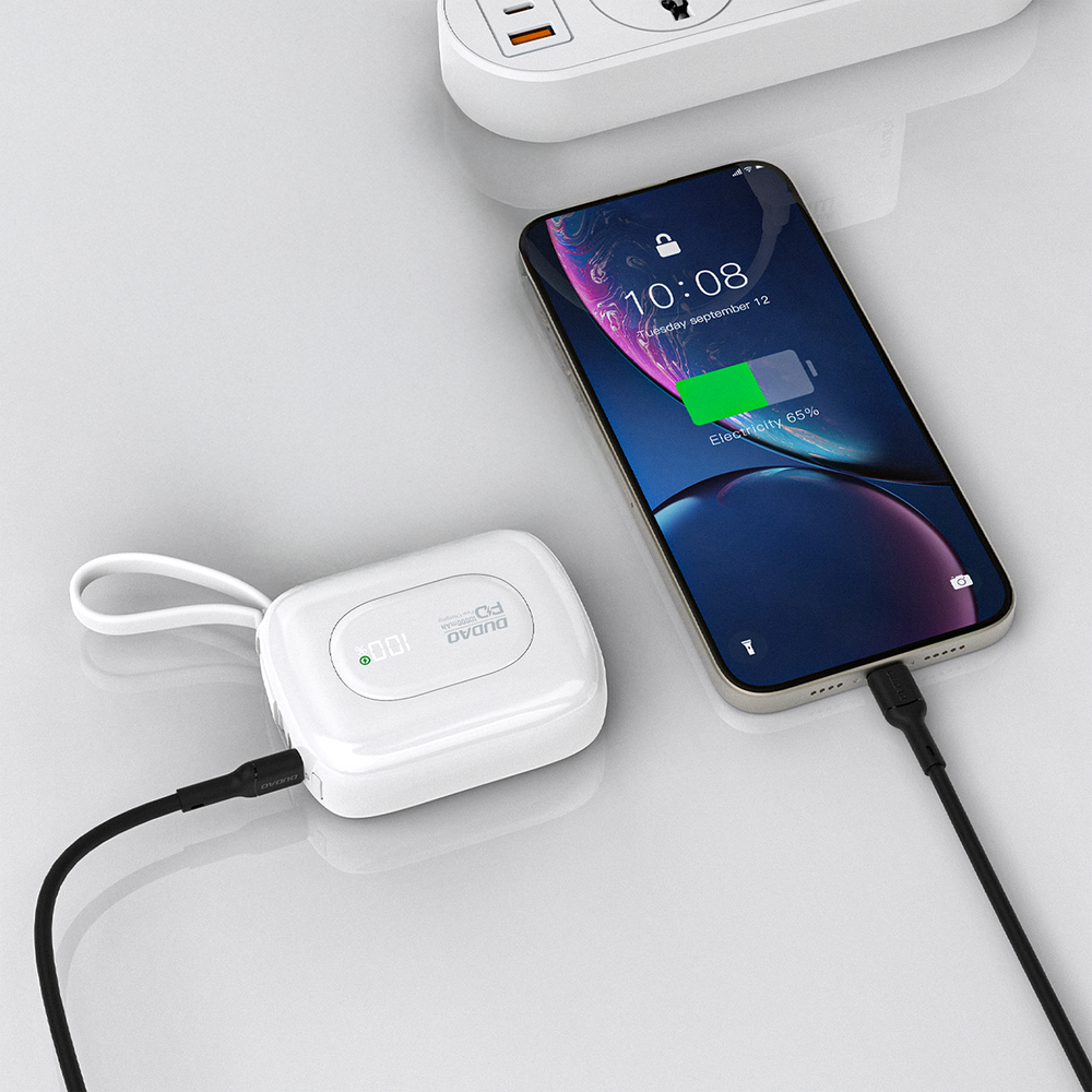 Išorinė baterija Dudao K32 10000 mAh 22.5 W su integruotu USB-C / Lightning kabeliu – balta 3