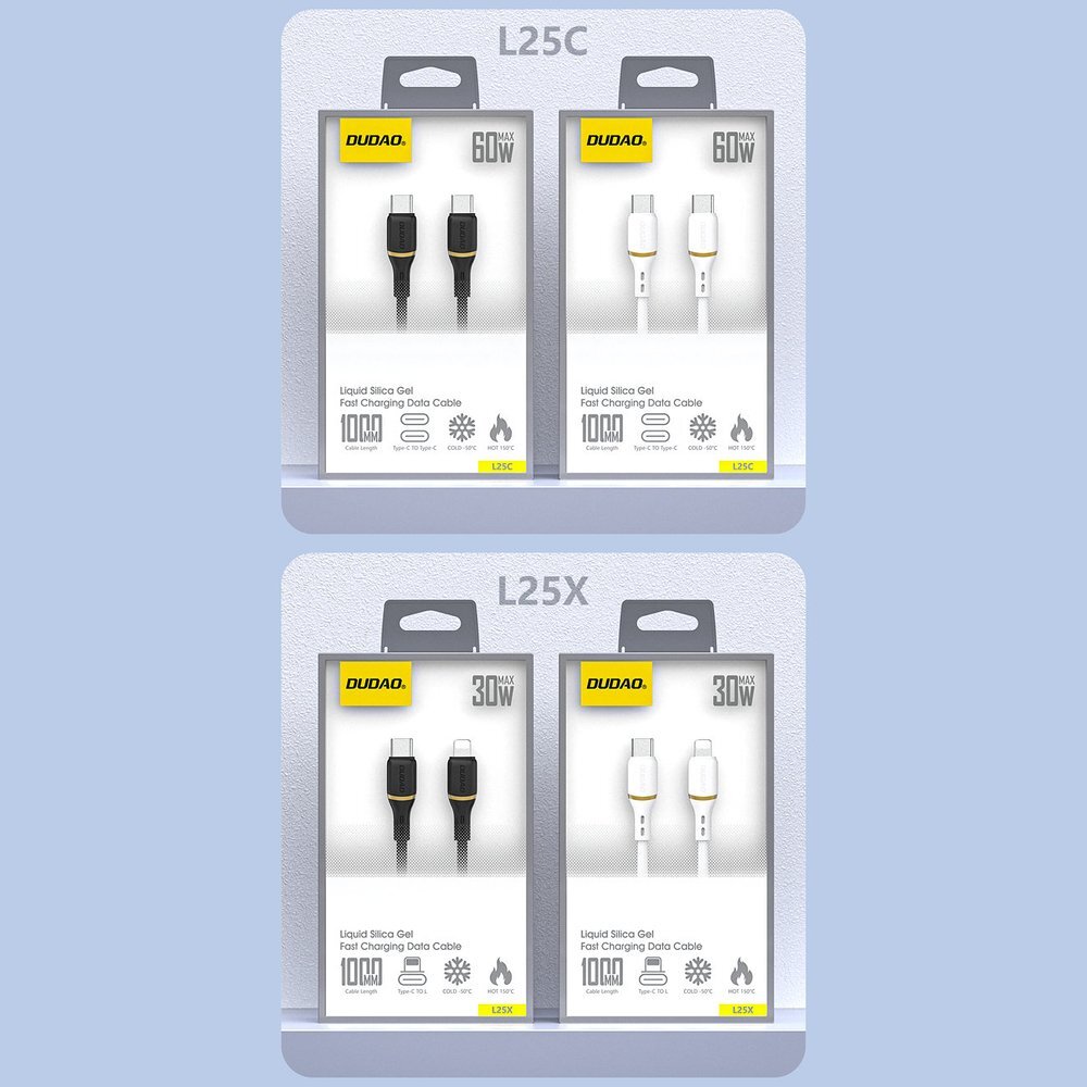 Krovimo kabelis Dudao L25C USB-C – USB-C silikoninis 60 W 1 m – baltas 7