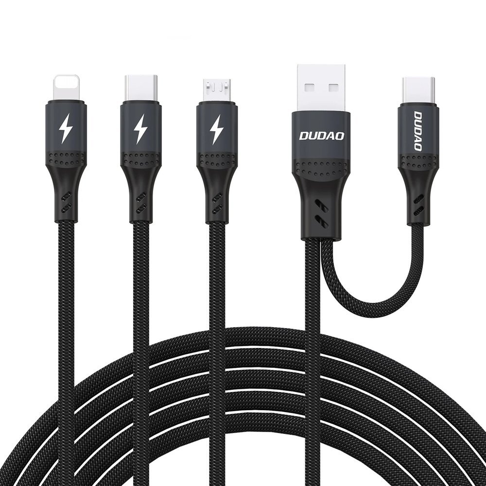 Krovimo kabelis Dudao L3W USB-A / USB-C į Lightning / USB-C / MicroUSB 66 W – juodas Krovimo kabelis Dudao L3W USB-A / USB-C į Lightning / USB-C / MicroUSB 66 W – juodas