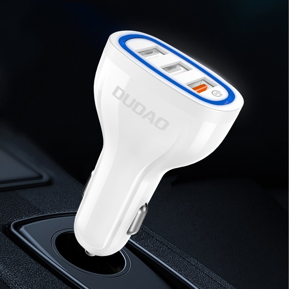 Automoblinis įkroviklis Dudao universal Car Charger 3x USB Quick Charge 3.0 QC3.0 2.4A 18W baltas 4 Automoblinis įkroviklis Dudao universal Car Charger 3x USB Quick Charge 3.0 QC3.0 2.4A 18W baltas 4