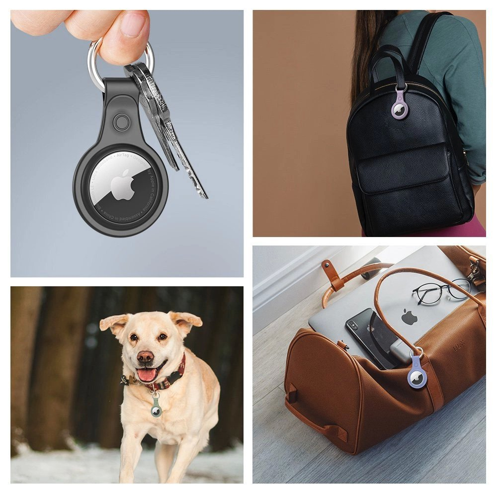 Dux Ducis 4pcs set Silikoninis flexible cover keychain loop Dėklas skirtas Apple AirTag (Juodas / Žalias / Rožinis / Mėlynas) 7