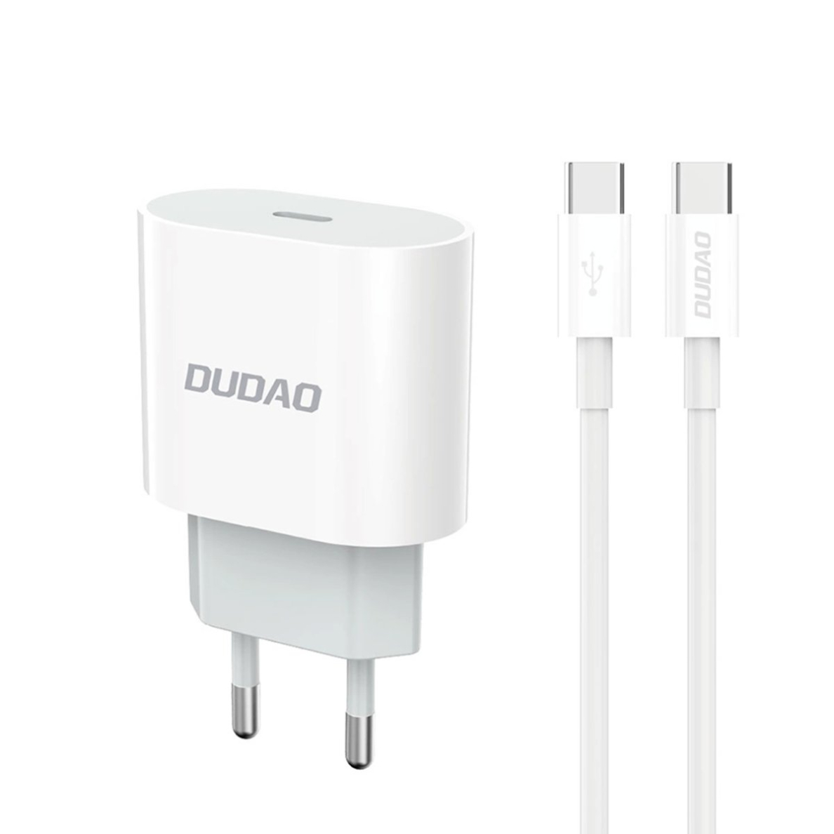 Dudao A14EUC PD 20W USB-C sieninis įkroviklis su kabeliu – baltas