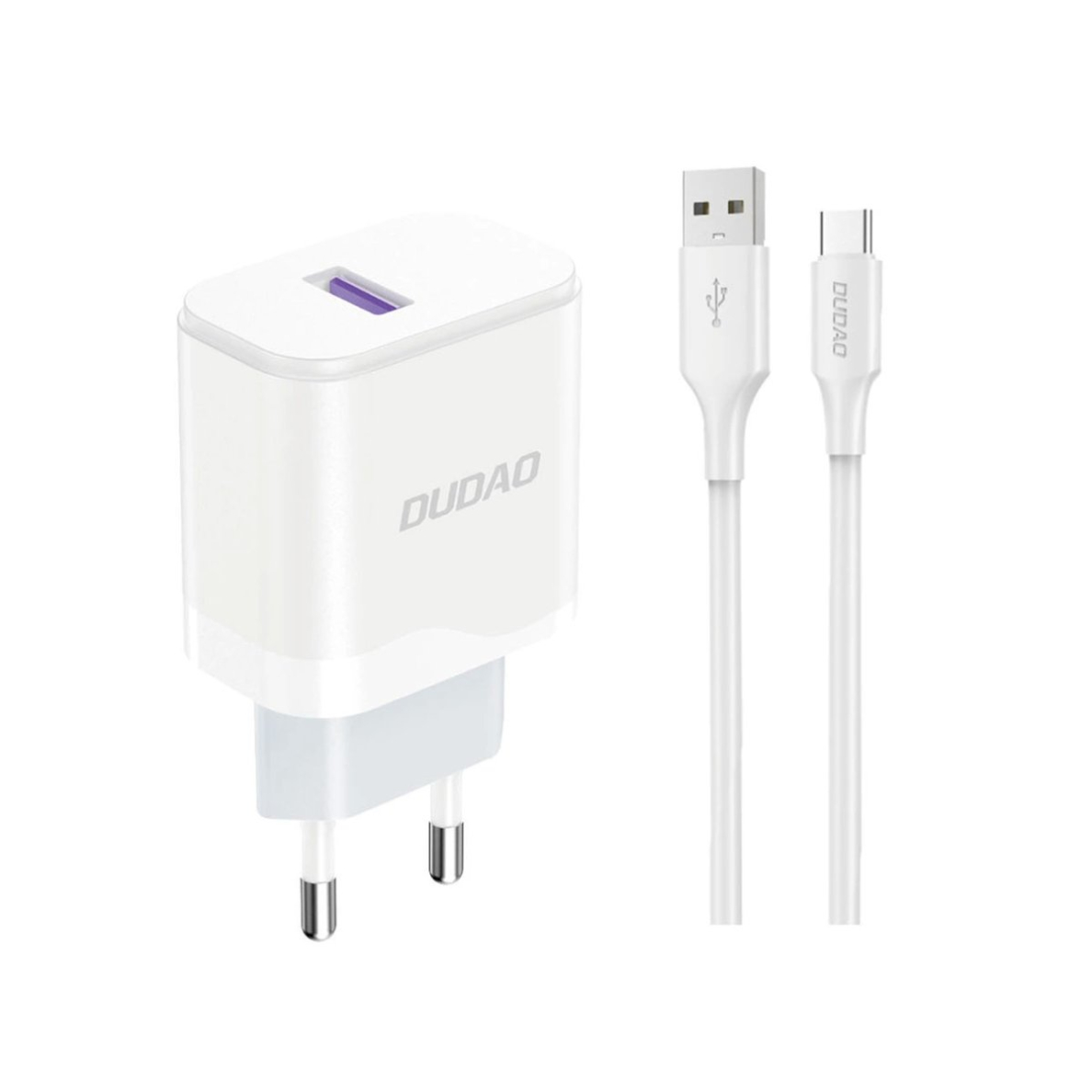 Dudao A20EU USB-A 18W tinklo įkroviklis – baltas + USB-A – USB-C kabelis
