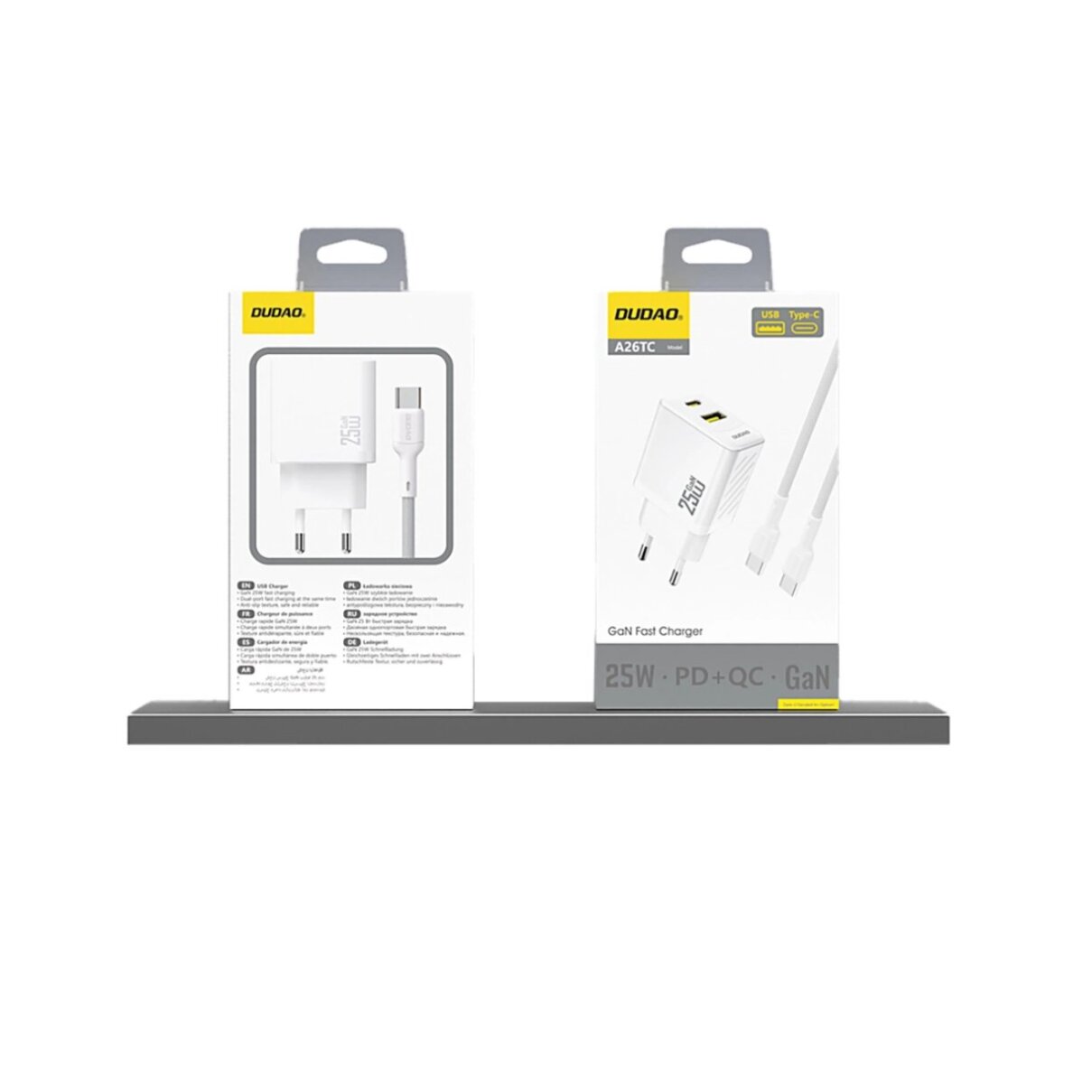 Sieninis įkroviklis Dudao A26T GaN 25 W USB-A / USB-C – baltas 3 Sieninis įkroviklis Dudao A26T GaN 25 W USB-A / USB-C – baltas 3