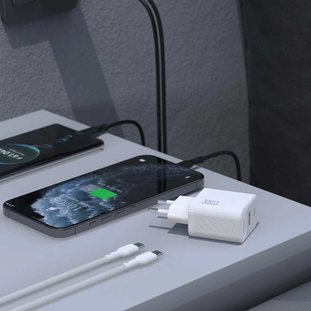 Sieninis įkroviklis Dudao A27 MaxC 35 W su USB-C kabeliu – baltas 5