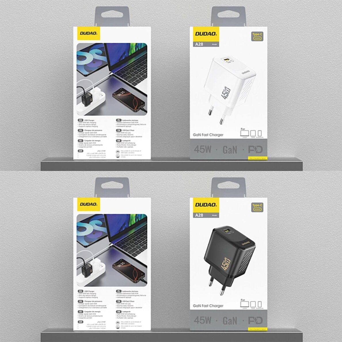 Sieninis įkroviklis Dudao A28 45 W GaN USB-C – baltas 3 Sieninis įkroviklis Dudao A28 45 W GaN USB-C – baltas 3