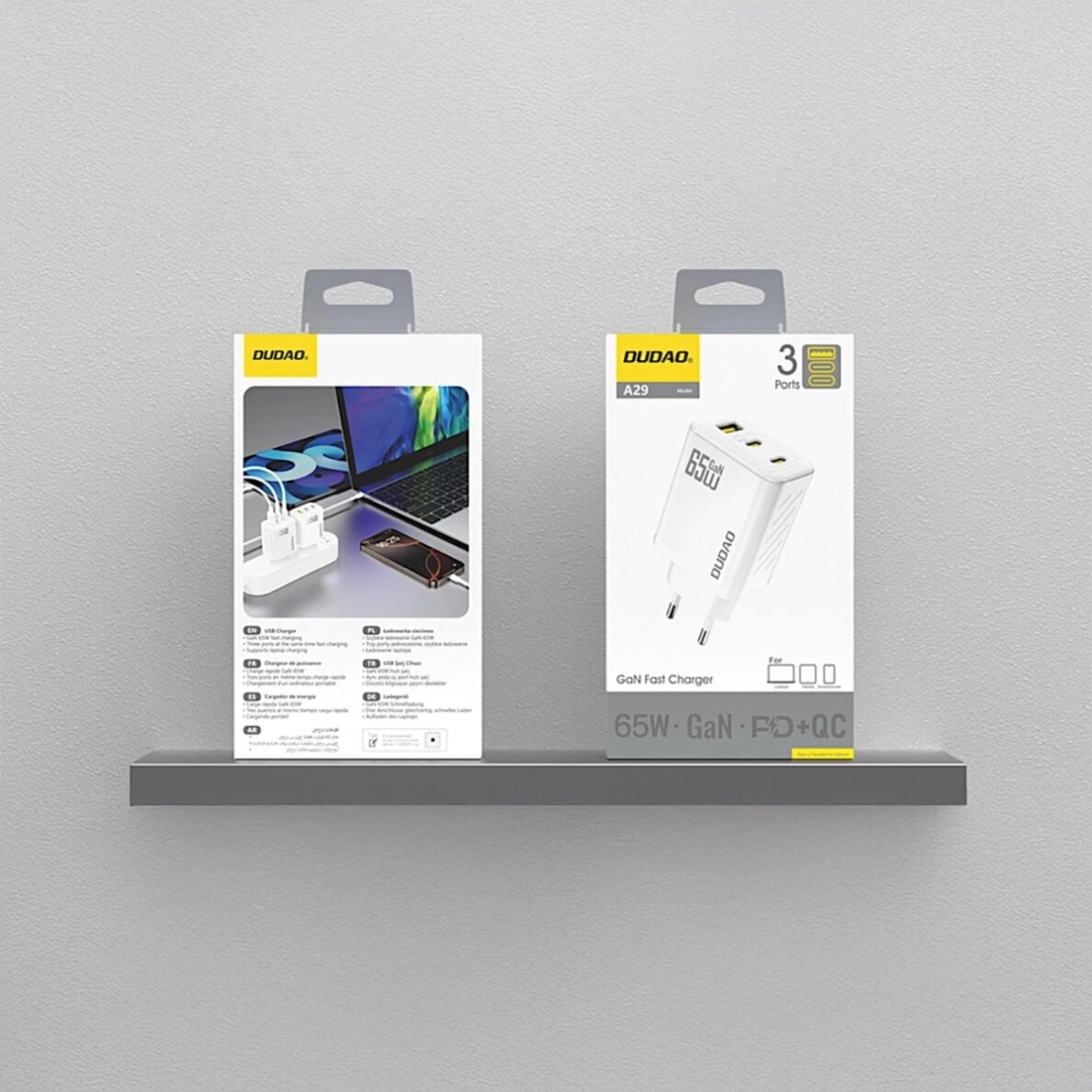 Sieninis įkroviklis Dudao A29 65 W GaN 2 × USB-C + 1 × USB-A – baltas 2