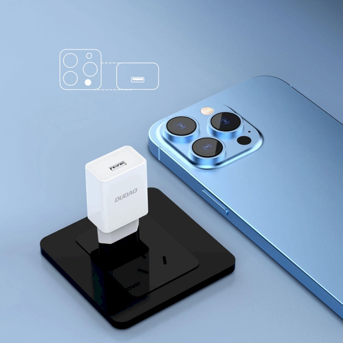 Dudao A4EU USB-A 2.1A sieninis įkroviklis – baltas + USB-A – micro USB kabelis 5