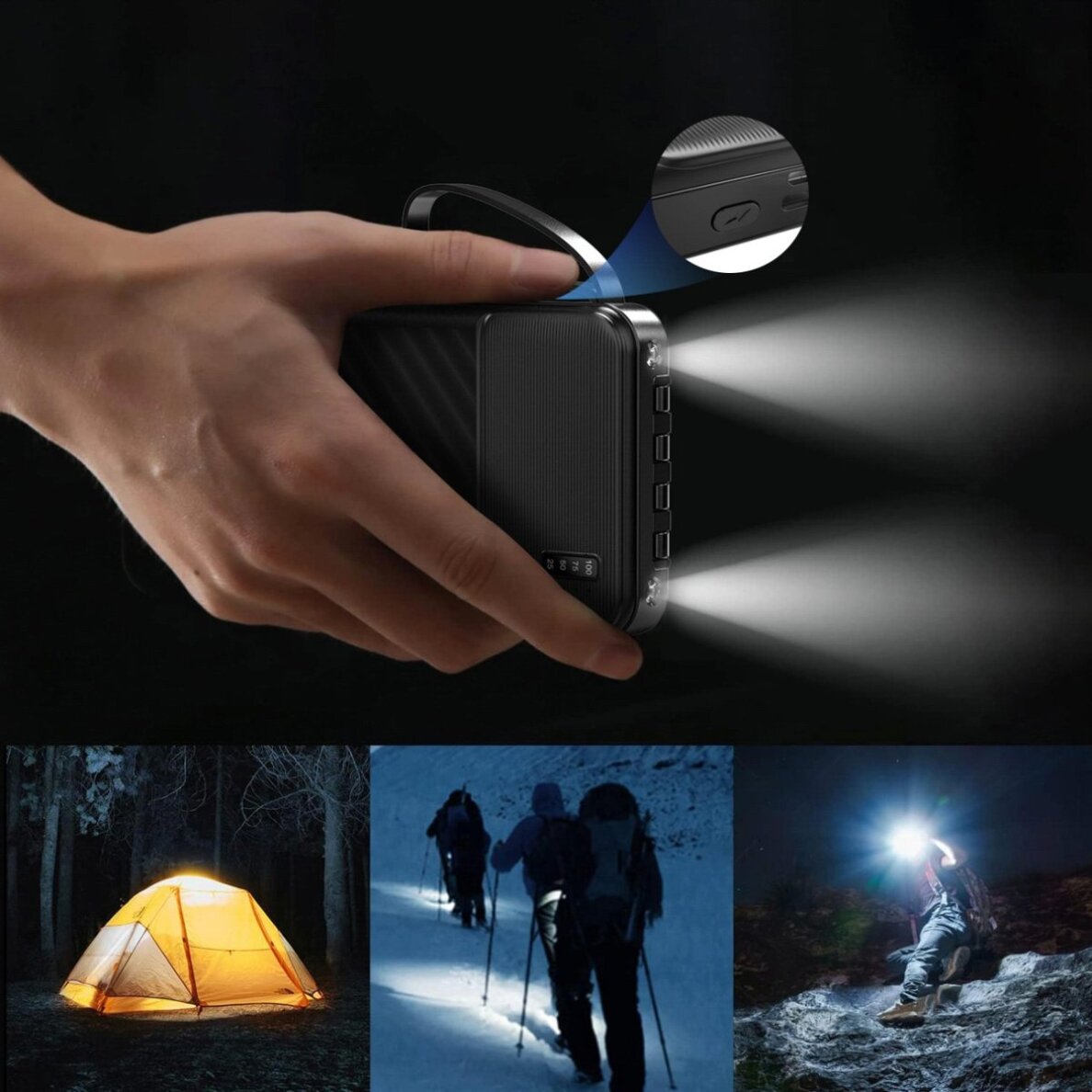 Išorinė baterija Dudao K11 10000 mAh su integruotais kabeliais – juoda 2 Išorinė baterija Dudao K11 10000 mAh su integruotais kabeliais – juoda 2