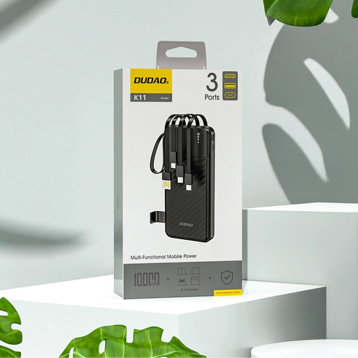 Išorinė baterija Dudao K11 10000 mAh su integruotais kabeliais – juoda 3