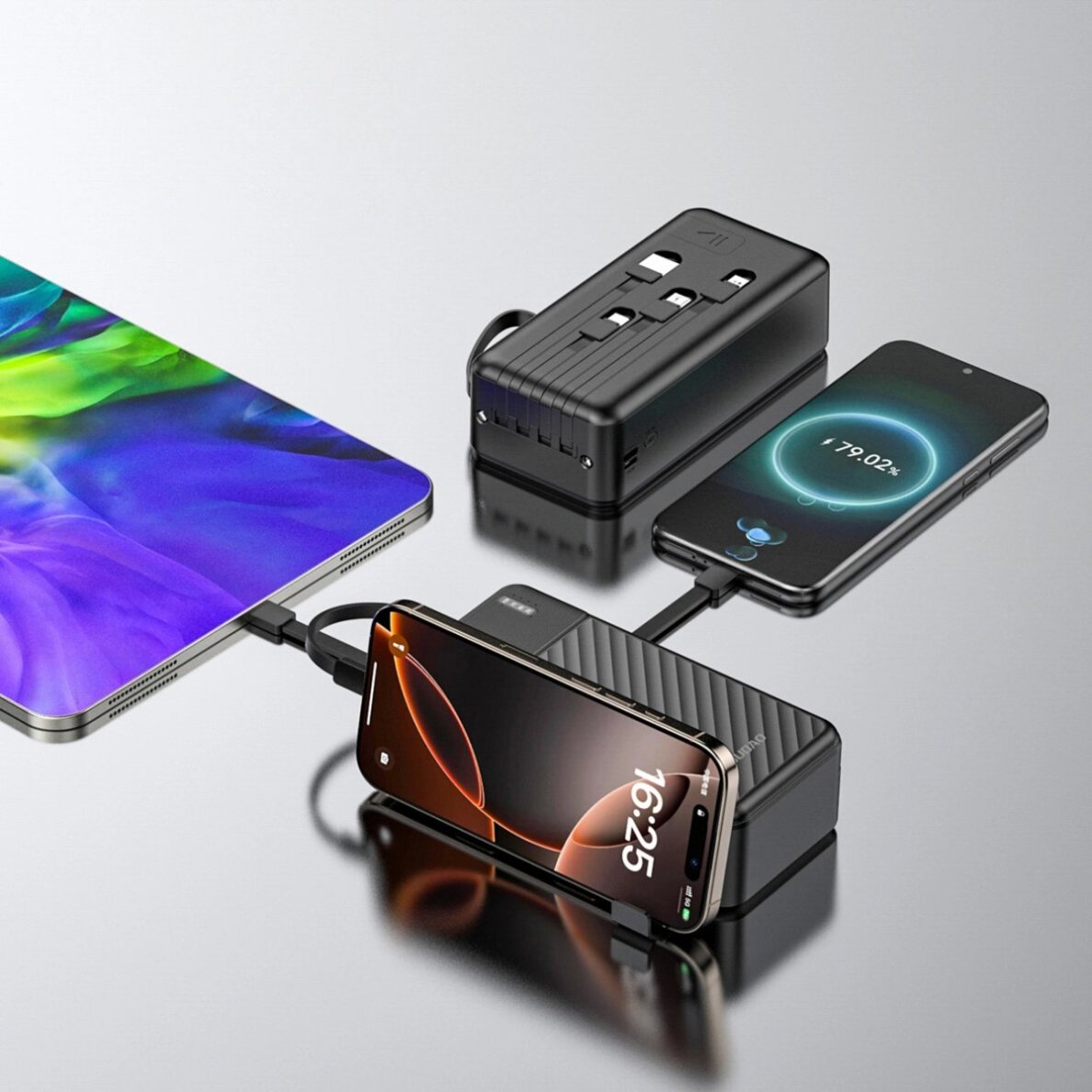 Išorinė baterija Dudao K11 Max 30000 mAh su integruotais kabeliais – juoda 2