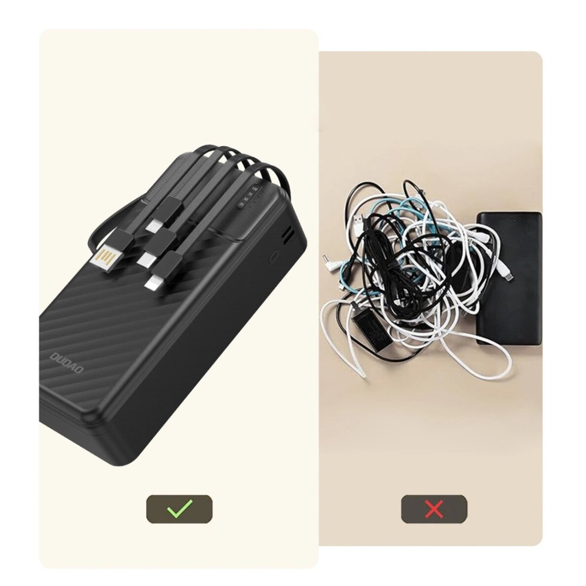 Išorinė baterija Dudao K11 Max 30000 mAh su integruotais kabeliais – juoda 7 Išorinė baterija Dudao K11 Max 30000 mAh su integruotais kabeliais – juoda 7