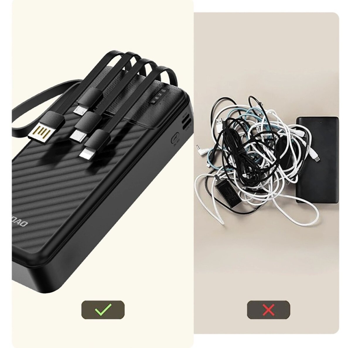 Išorinė baterija Dudao K11 Pro 20000 mAh su integruotais kabeliais – juoda 6