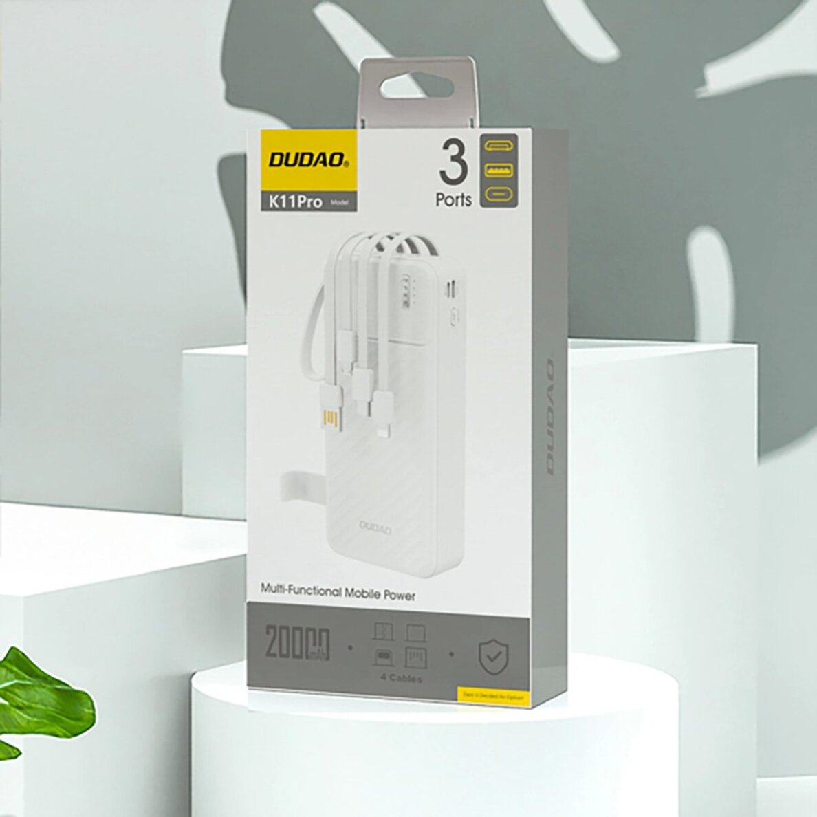 Išorinė baterija Dudao K11 Pro 20000 mAh su integruotais kabeliais – balta 3