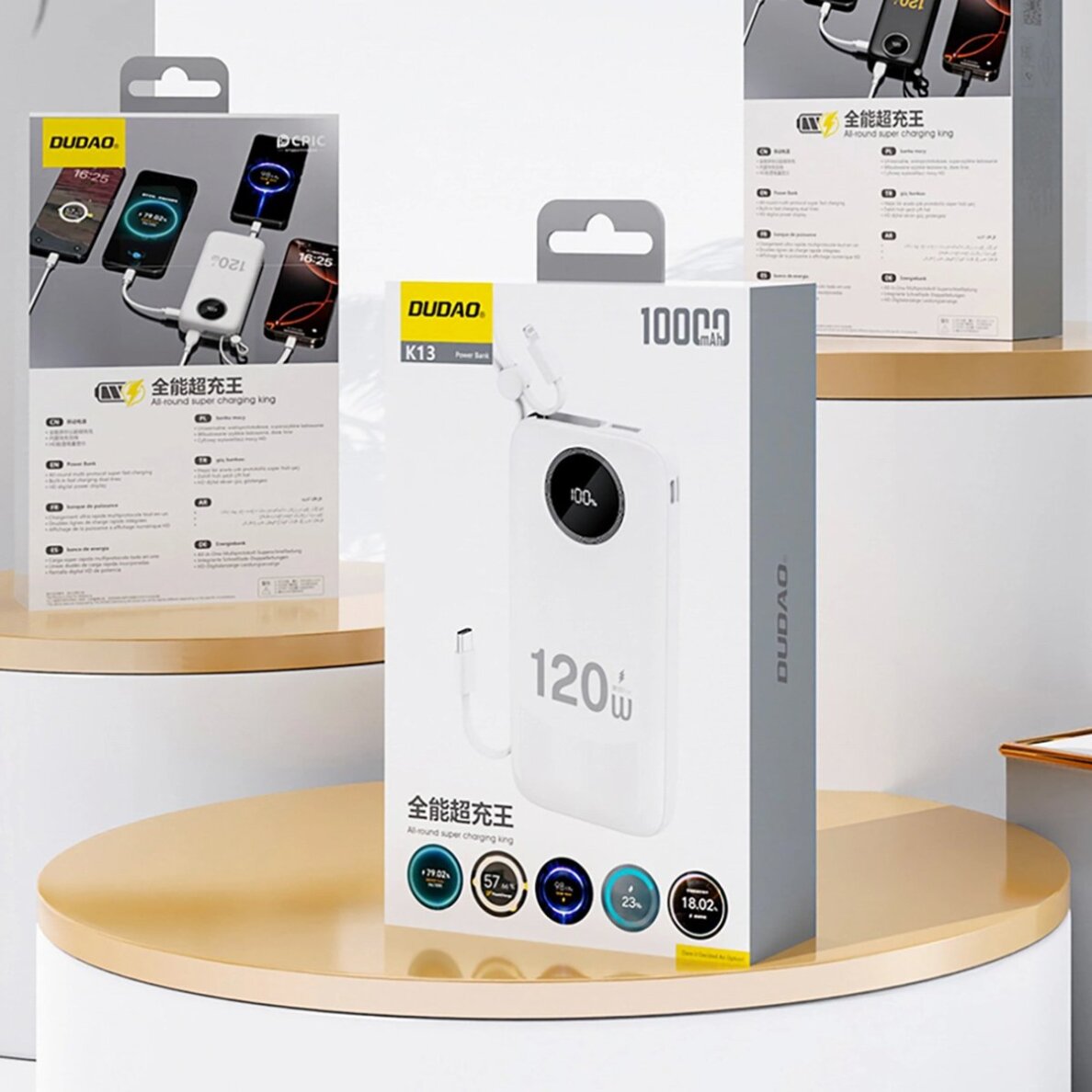 Išorinė baterija Dudao K13 120 W 10000 mAh su integruotu kabeliu – balta 3 Išorinė baterija Dudao K13 120 W 10000 mAh su integruotu kabeliu – balta 3