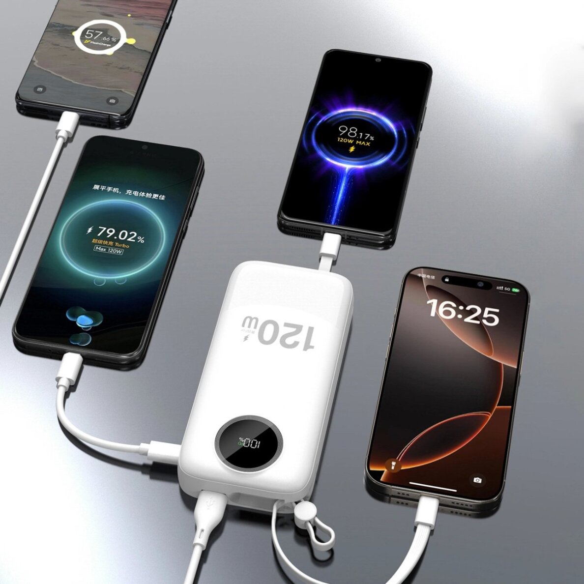 Išorinė baterija Dudao K13Pro 120 W 20000 mAh su integruotu kabeliu – balta 1 Išorinė baterija Dudao K13Pro 120 W 20000 mAh su integruotu kabeliu – balta 1