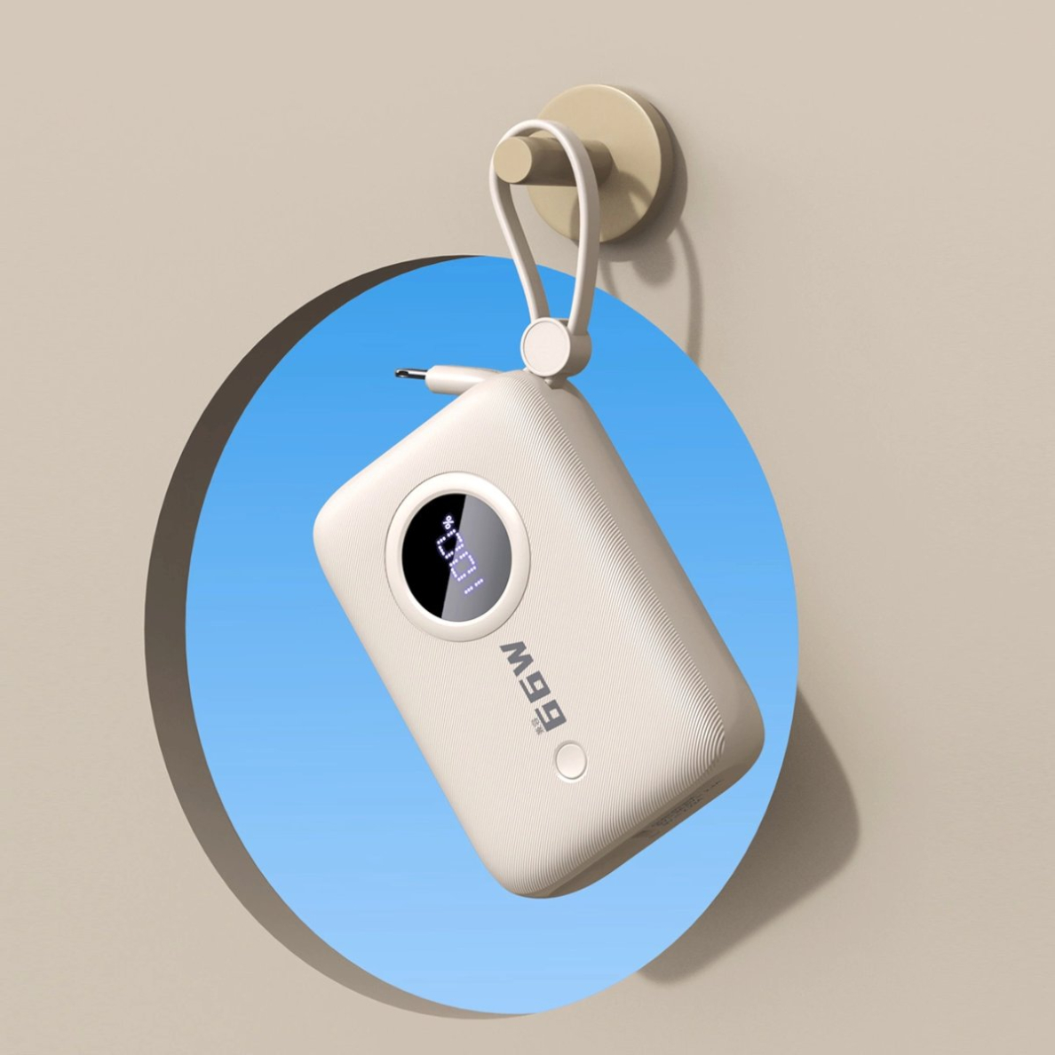 Dudao K14 10000mAh išorinė baterija su USB-C / Lightning kabeliu – smėlinis 6