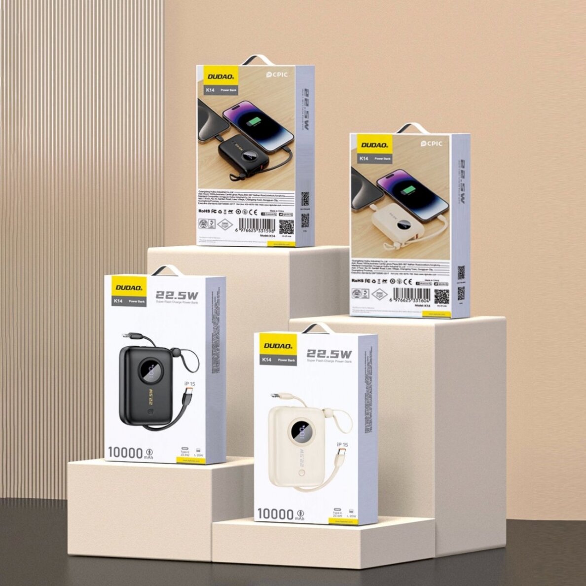 Dudao K14 10000mAh power bankUSB-C / Lightning Kabeliss - Juodas 3 Dudao K14 10000mAh power bankUSB-C / Lightning Kabeliss - Juodas 3