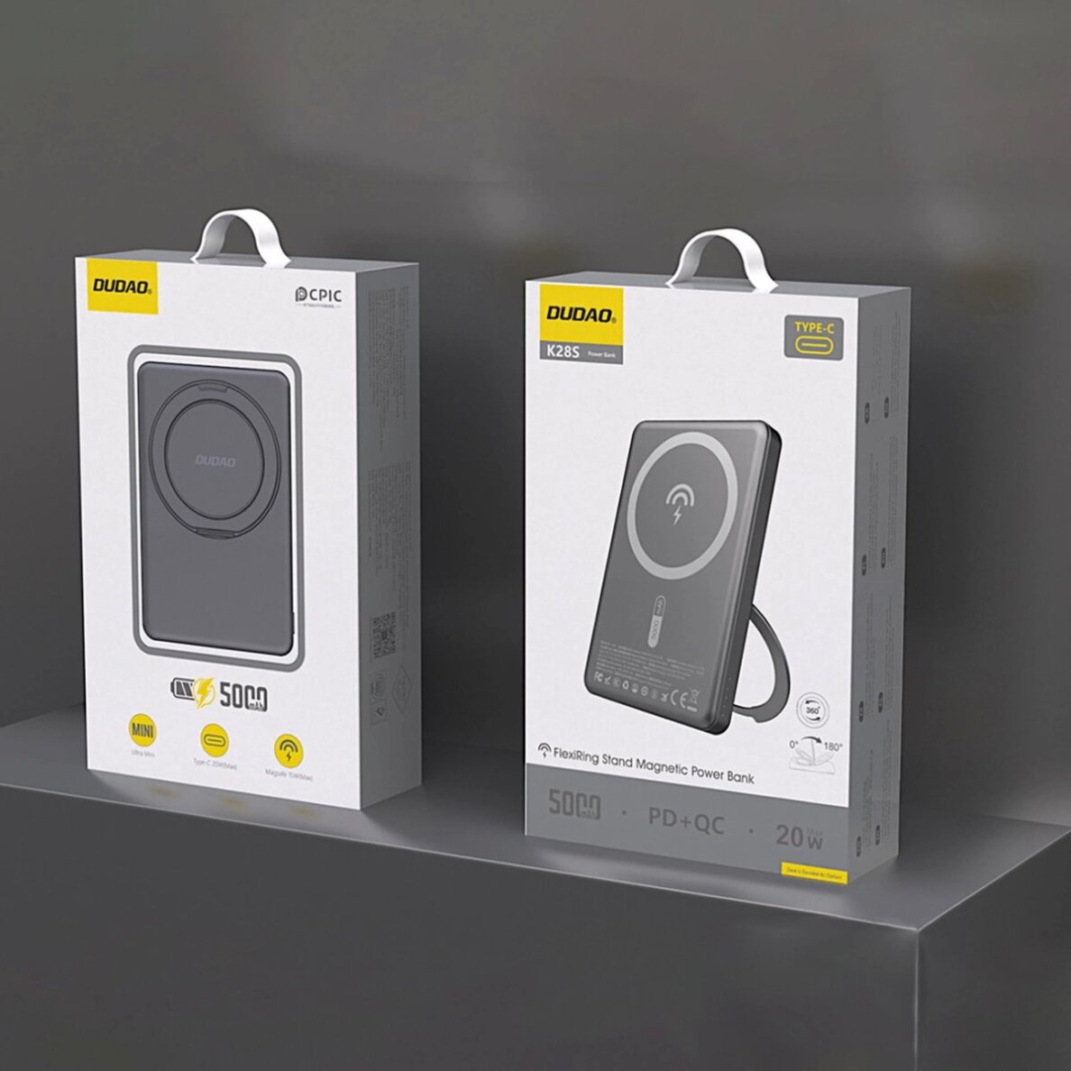 Išorinė baterija Dudao K28S 5000 mAh 20 W PD su MagSafe ir stovu – pilka 1